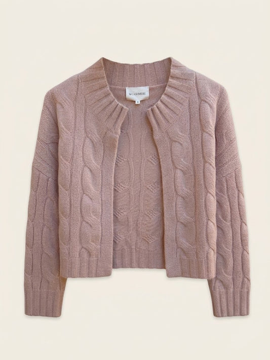 W. Cashmere - Talia Cable Knit Open Cardigan - Pale Pink