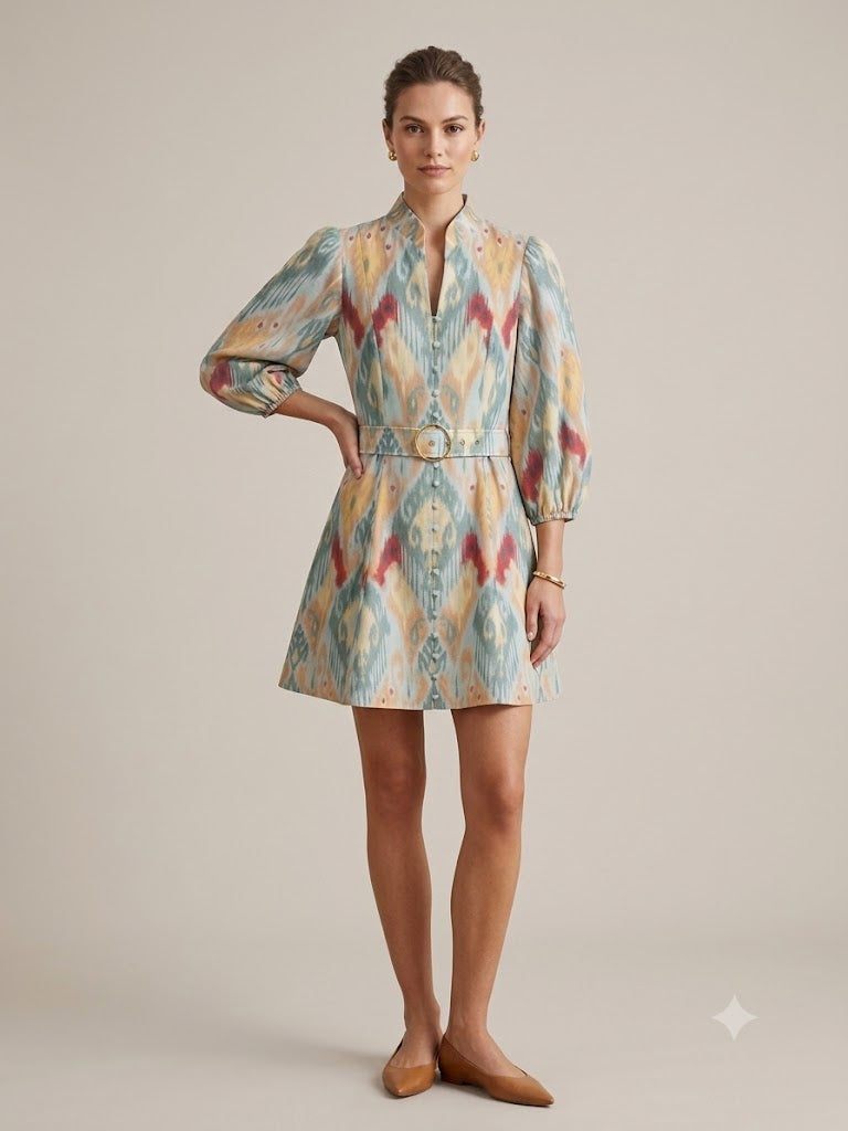 Mestiza - Valencia Mini Dress - Misty Ikat
