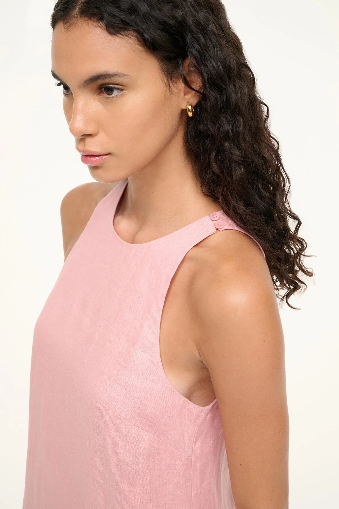 Staud Mika Linen Dress Faded Blush White