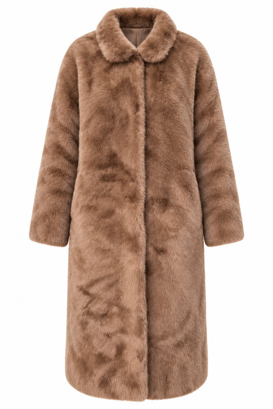 Estheme - Faux Fur Long Coat - Brown