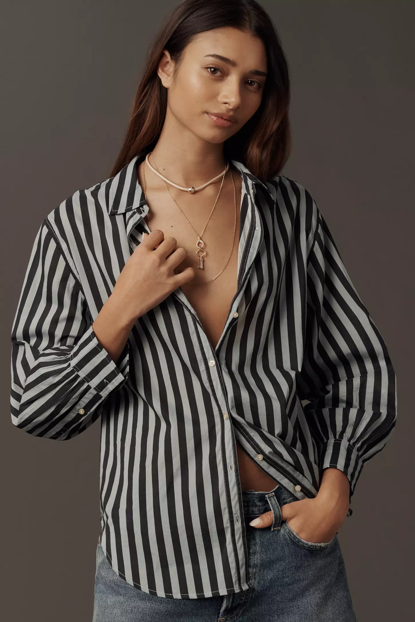 The Great - The Daily Button Up - Blue Club Stripe