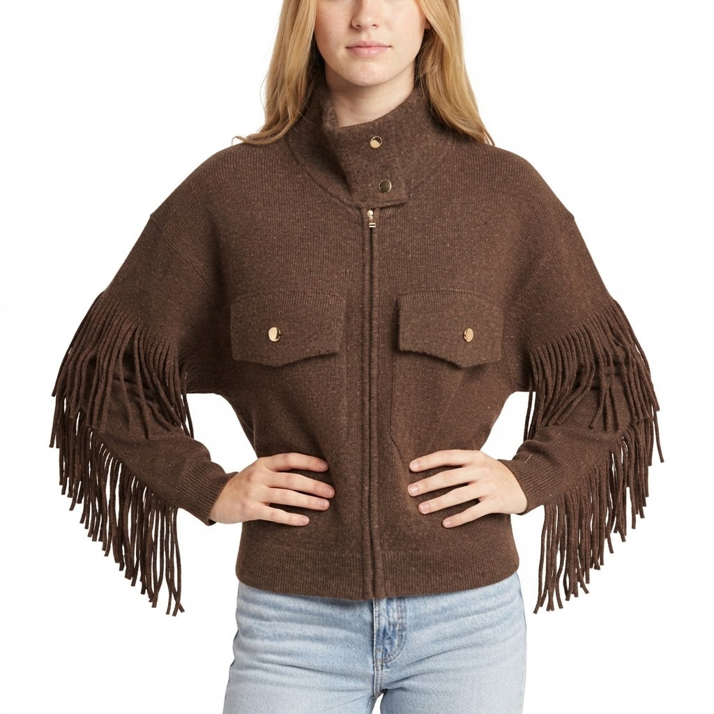 Estheme - Fringe Back Sweater - Brown