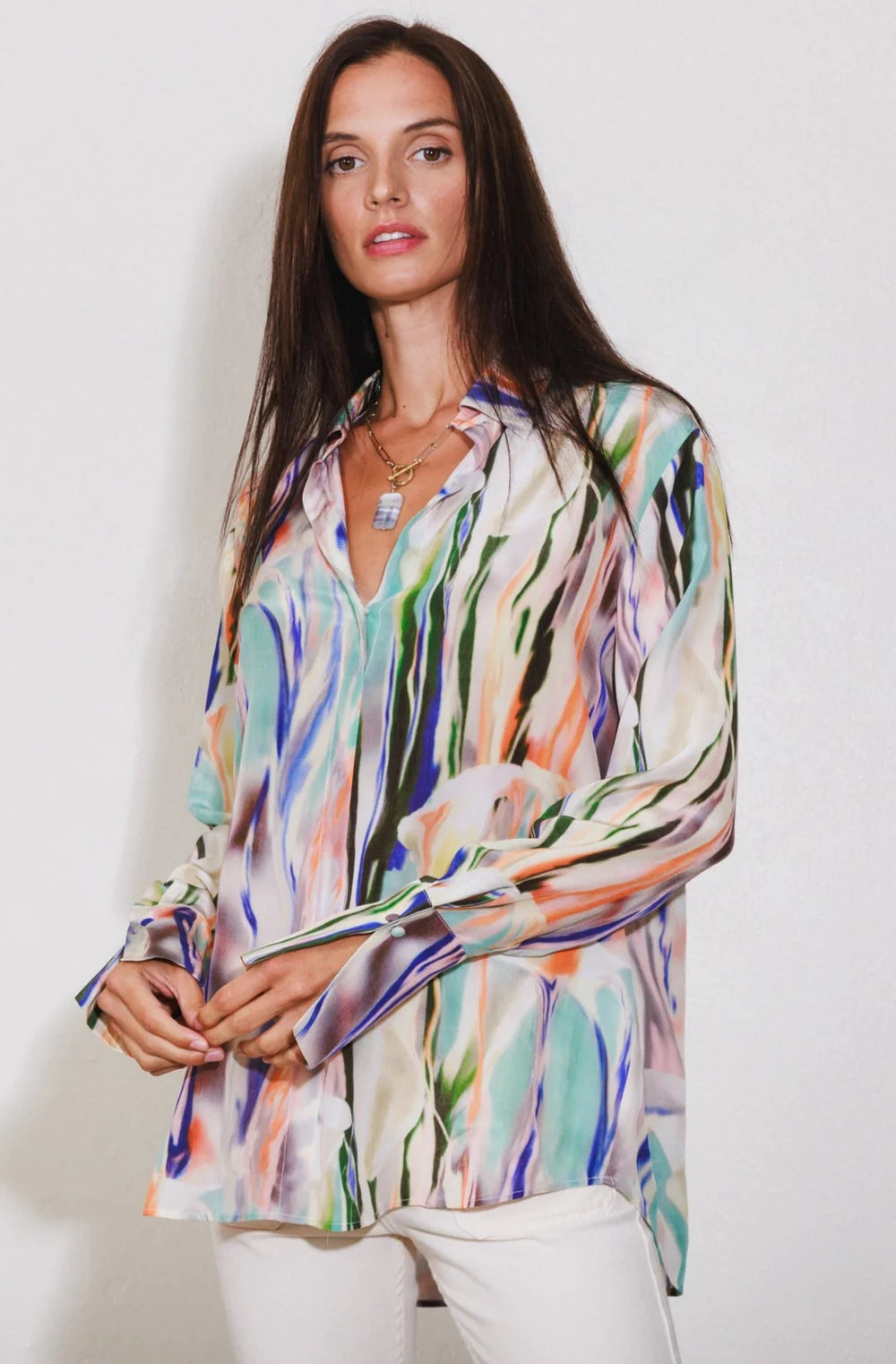 Catherine Gee- Daria Blouse- Abstract Orchid