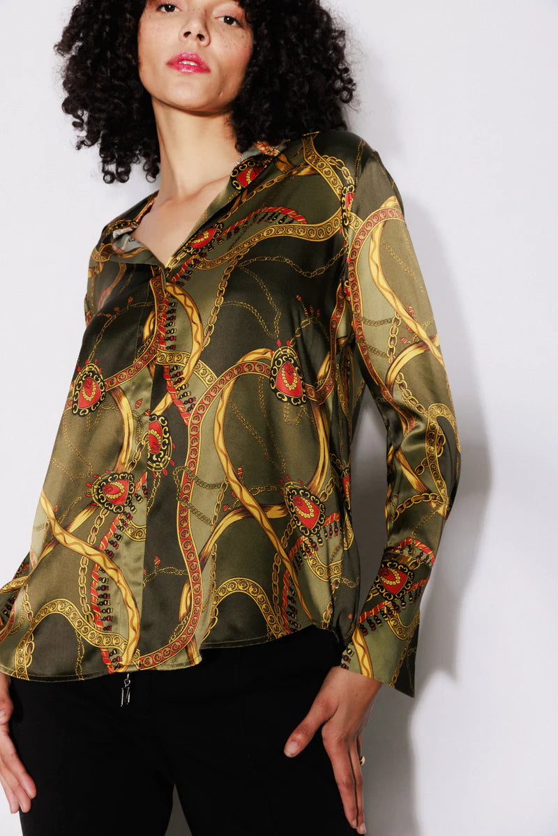 Catherine Gee - Daria French Cuff Silk Blouse - Olive Equestrian