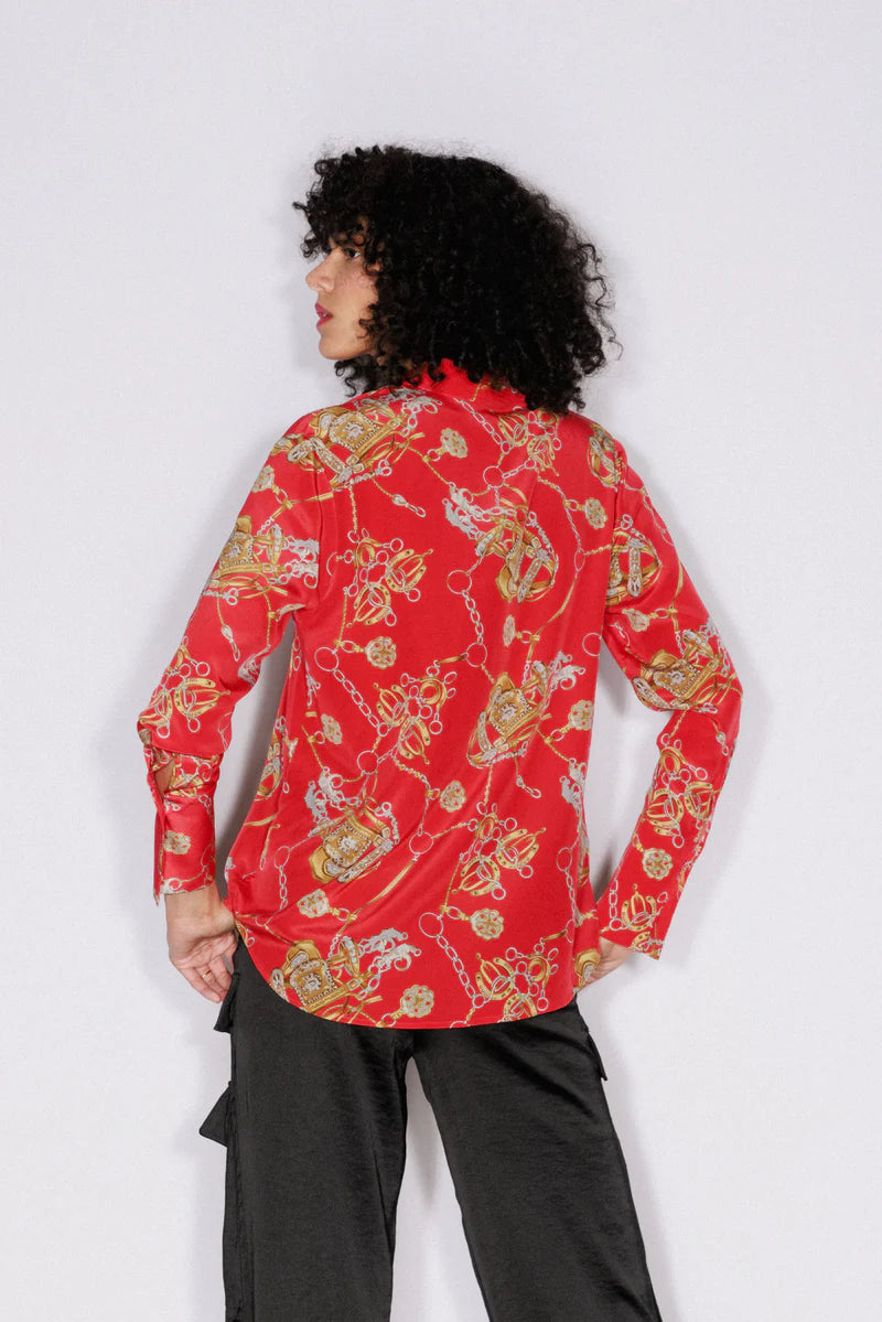 Catherine Gee - Daria French Cuff Silk Blouse - Faena Red