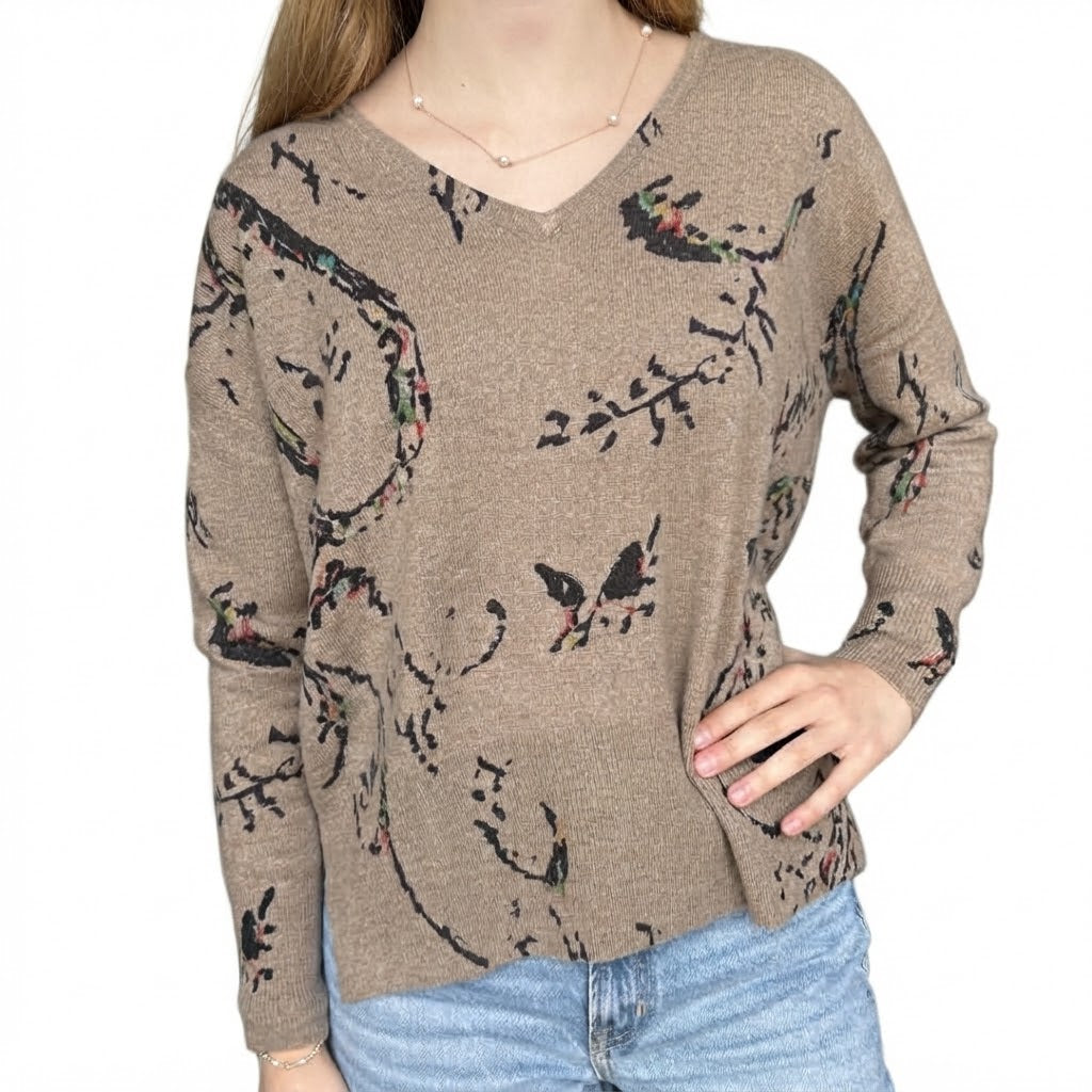 Estheme - Cashmere Patterned V-Neck Sweater - Latte
