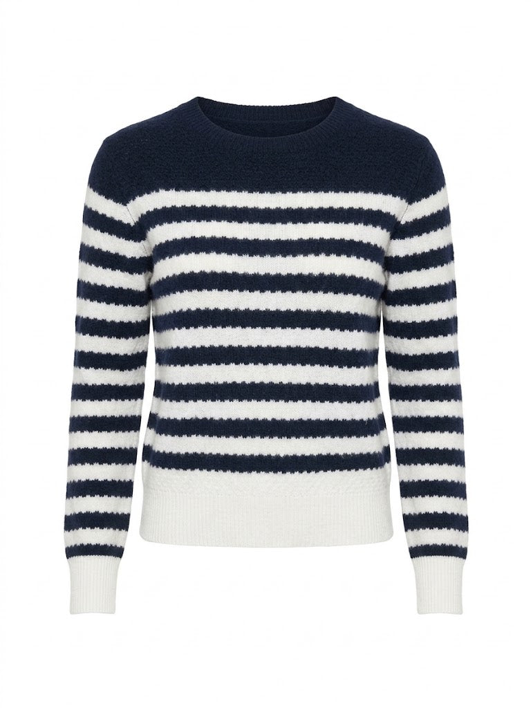Estheme - Striped Crew Sweater - Cream/Navy
