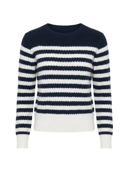 Estheme - Striped Crew Sweater - Cream/Navy