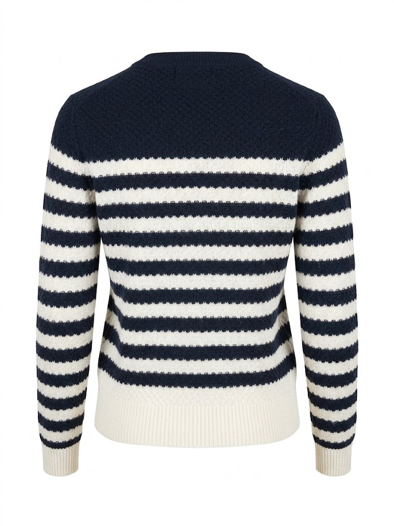 Estheme - Striped Crew Sweater - Cream/Navy