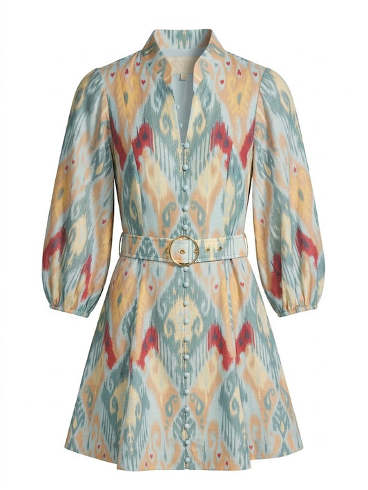 Mestiza - Valencia Mini Dress - Misty Ikat