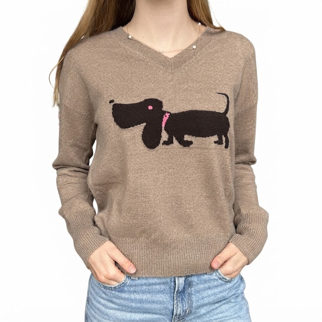 Estheme - Bloodhound Motif Sweater - Light Brown