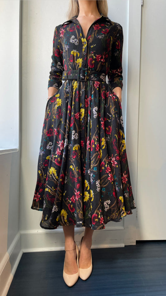 Samantha Sung- Aster Dress- Delanice Flower- Black/Multi