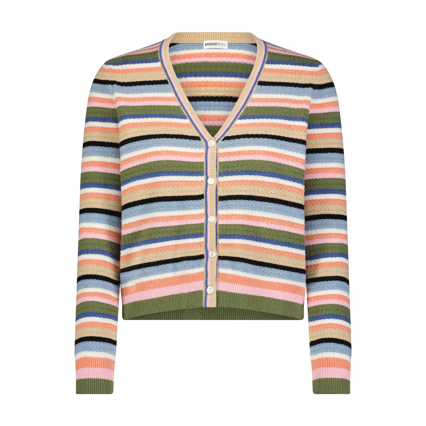 Minnie Rose - Cotton Cashmere Weekend Texture Stripe Cardigan