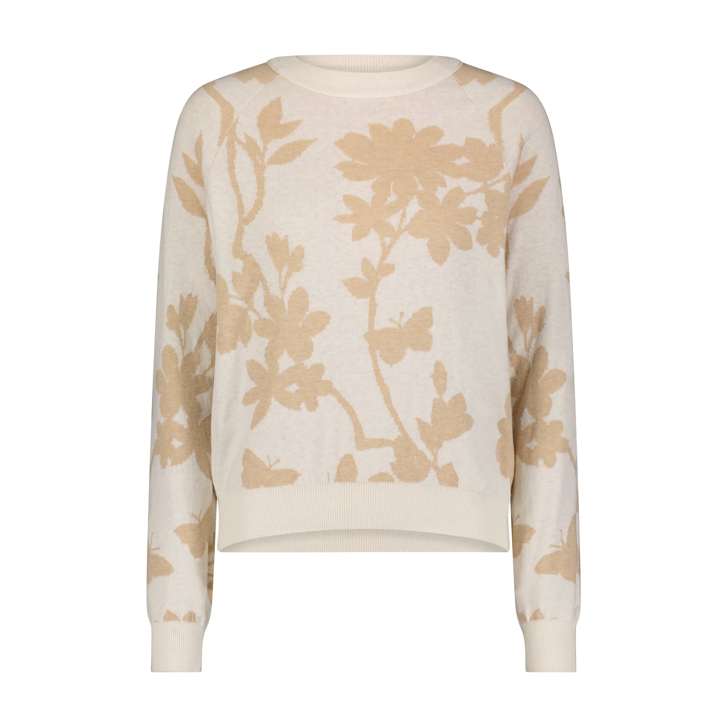 Minnie Rose - Cotton Cashmere 3/4 Sleeve Reversible Floral Crew