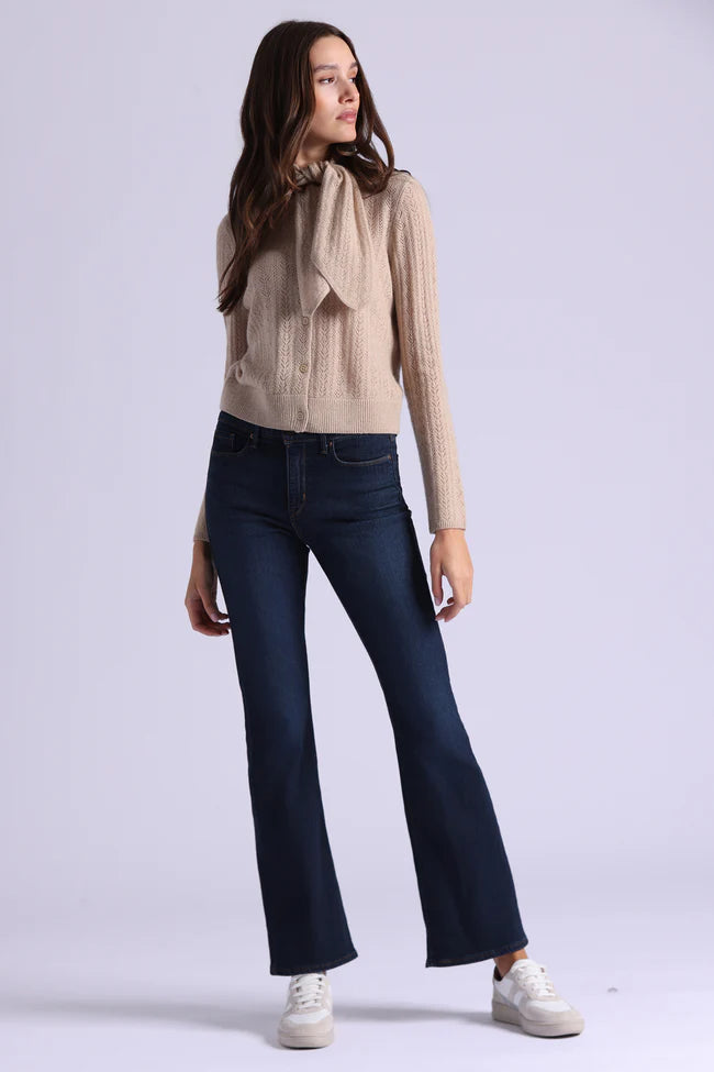 Minnie Rose Cashmere Pointelle Tie Up Cardigan-Brown Sugar