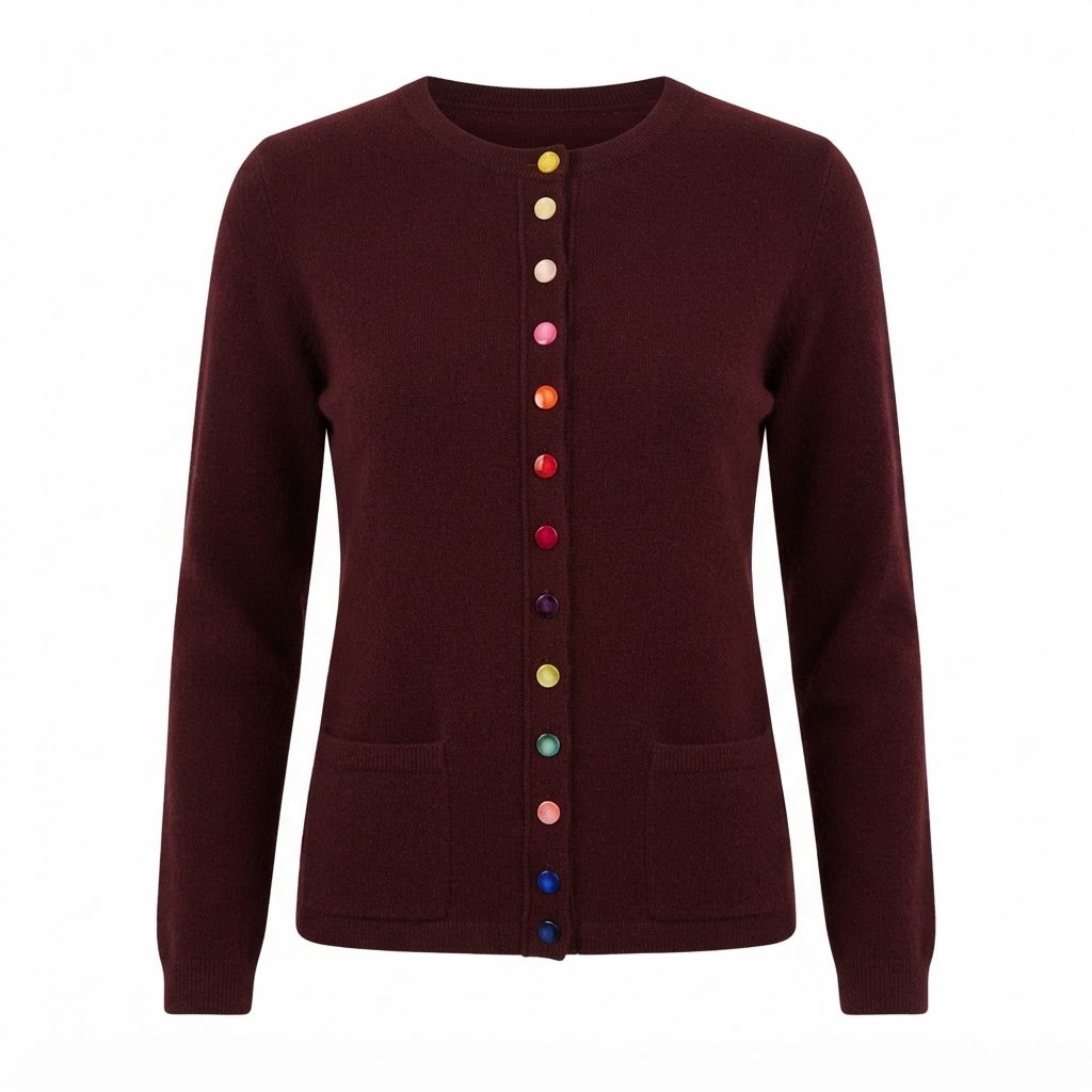 Estheme - Multi-Colored Button Cardigan - Wine