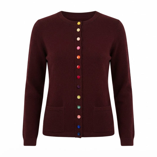 Estheme - Multi-Colored Button Cardigan - Wine