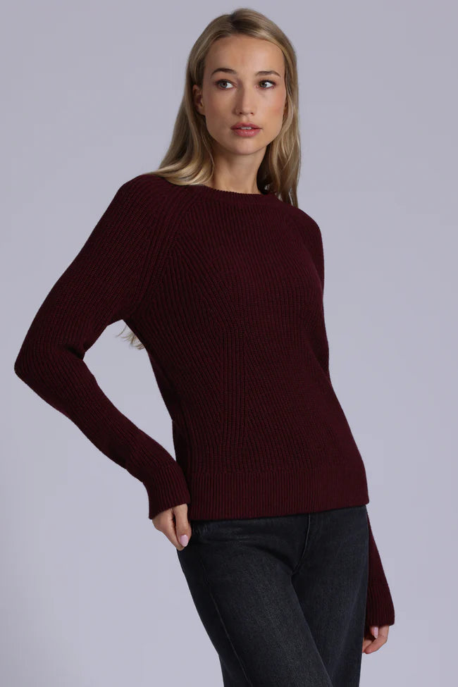 Minnine Rose Cotton Cashmere Shaker Crew with Fashioning-Bordeaux