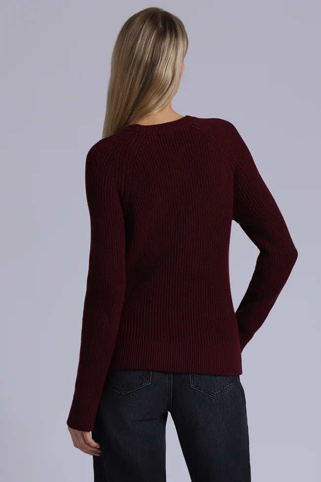 Minnine Rose Cotton Cashmere Shaker Crew with Fashioning-Bordeaux