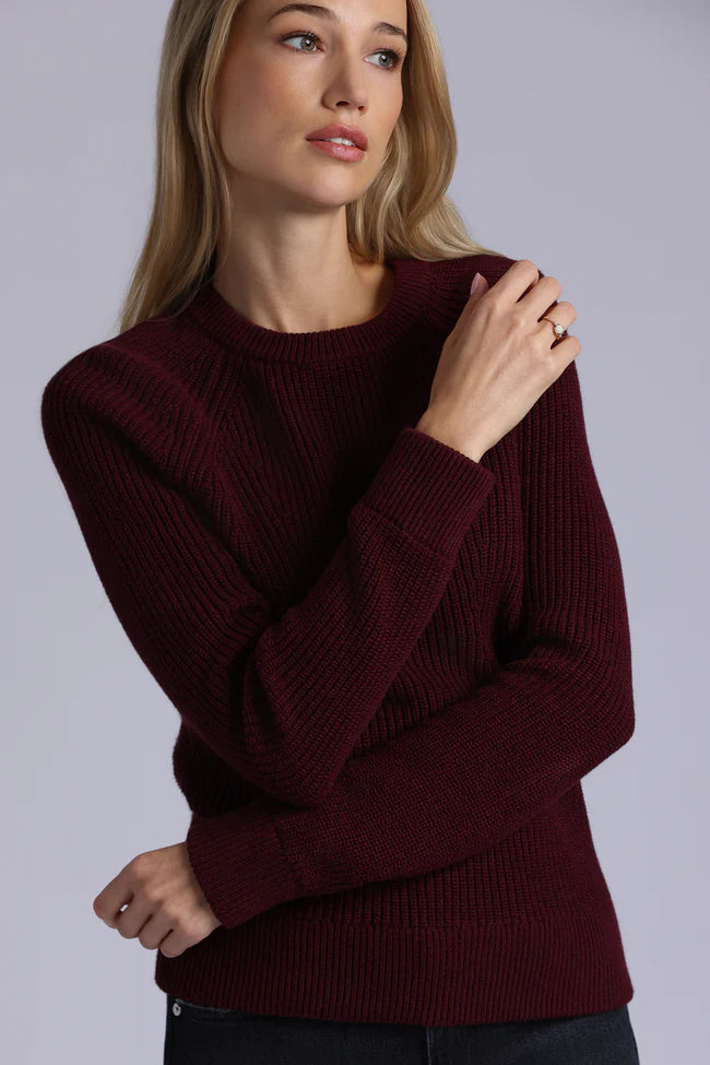 Minnine Rose Cotton Cashmere Shaker Crew with Fashioning-Bordeaux
