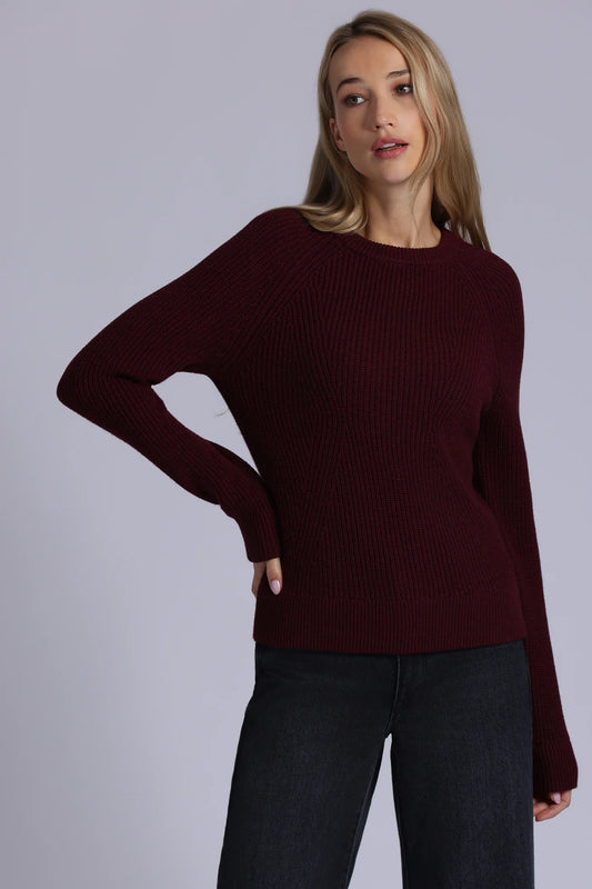 Minnine Rose Cotton Cashmere Shaker Crew with Fashioning-Bordeaux