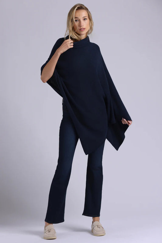 Minnie Rose 12 Gauge Cashmere Funnel Neck Ruana-Navy