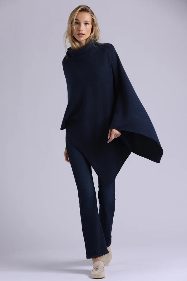 Minnie Rose 12 Gauge Cashmere Funnel Neck Ruana-Navy