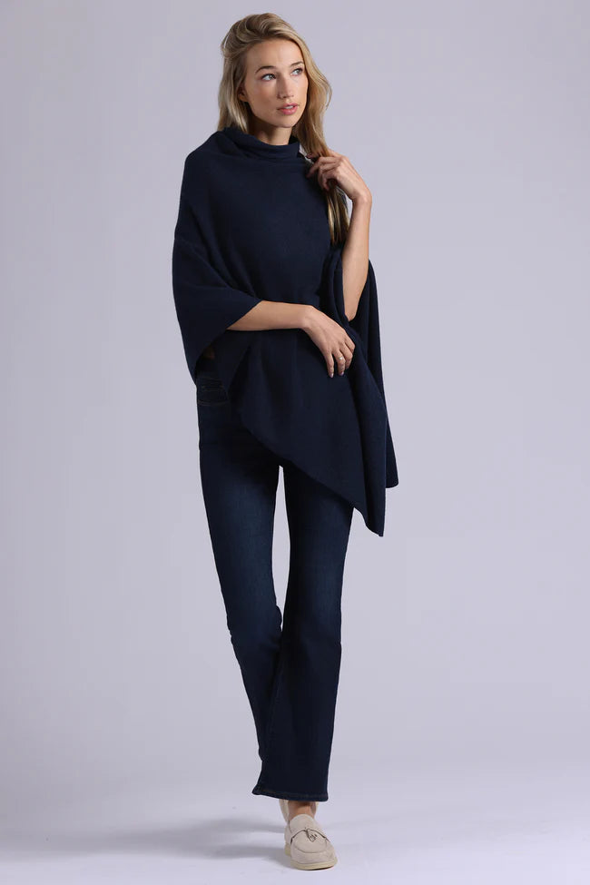 Minnie Rose 12 Gauge Cashmere Funnel Neck Ruana-Navy