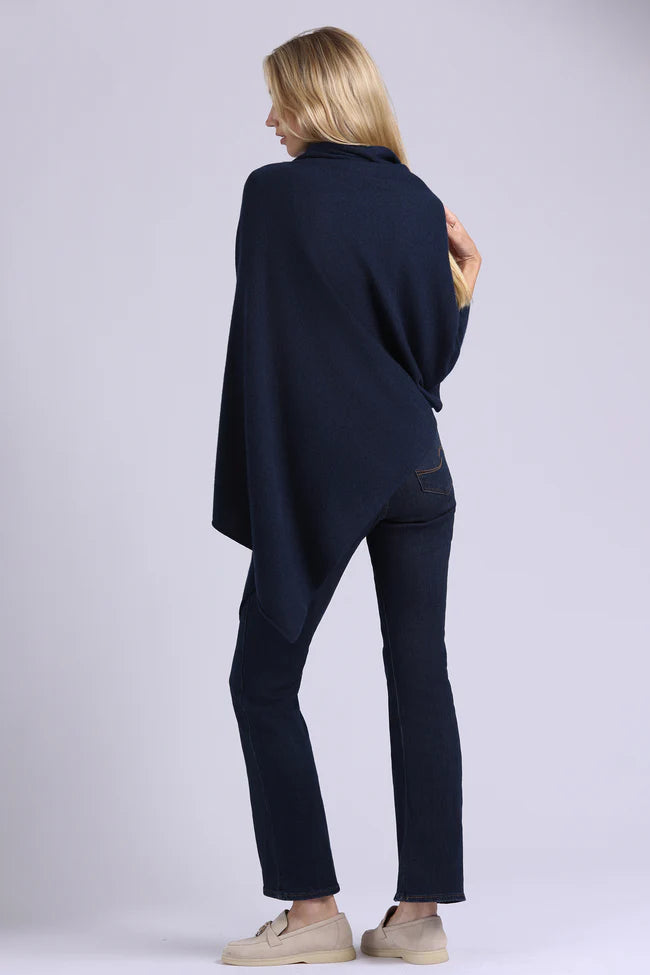 Minnie Rose 12 Gauge Cashmere Funnel Neck Ruana-Navy