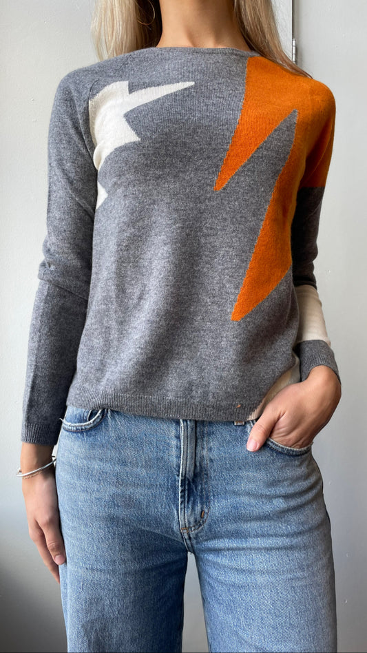 Esthēme- Bolt Crewneck- Orange/Cream/Grey