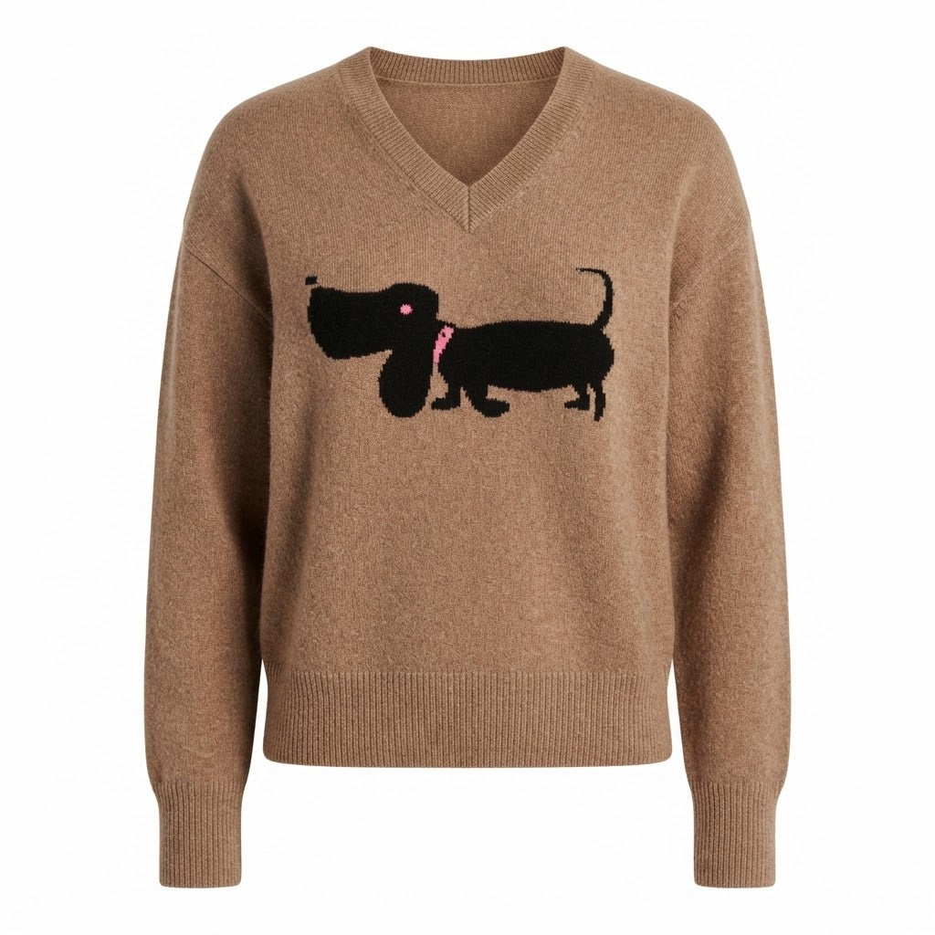 Estheme - Bloodhound Motif Sweater - Light Brown