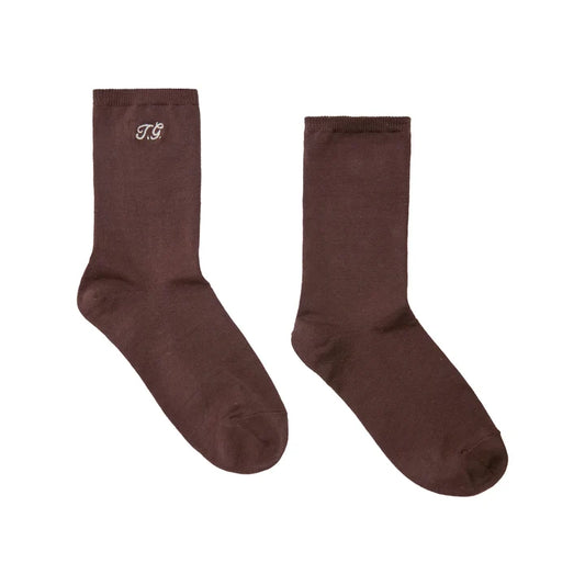 The Great - Monogrammed Trouser Sock - Chocolate, Navy, Cream, Poppy Red