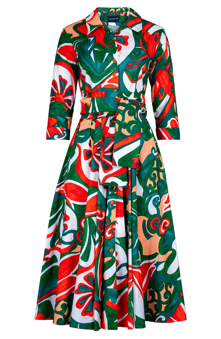 Samantha Sung - Laurent Dress Midi Length Cotton Stretch - Barcelona Mode (Orange/Green)