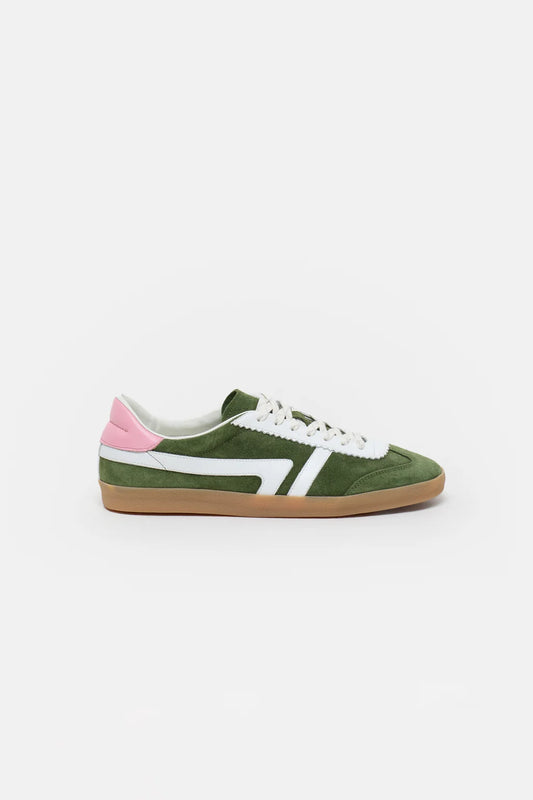 Closed Sneakers Made of Leather in Forest Green