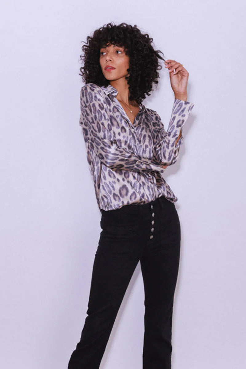 Catherine Gee - Daria French Cuff Silk Blouse - New Leopard