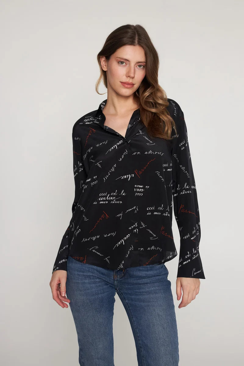 Catherine Gee - Daria Blouse - Black Passion Print