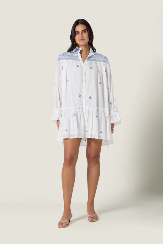 Scarlett Poppies Nouvea Dress White/Blue