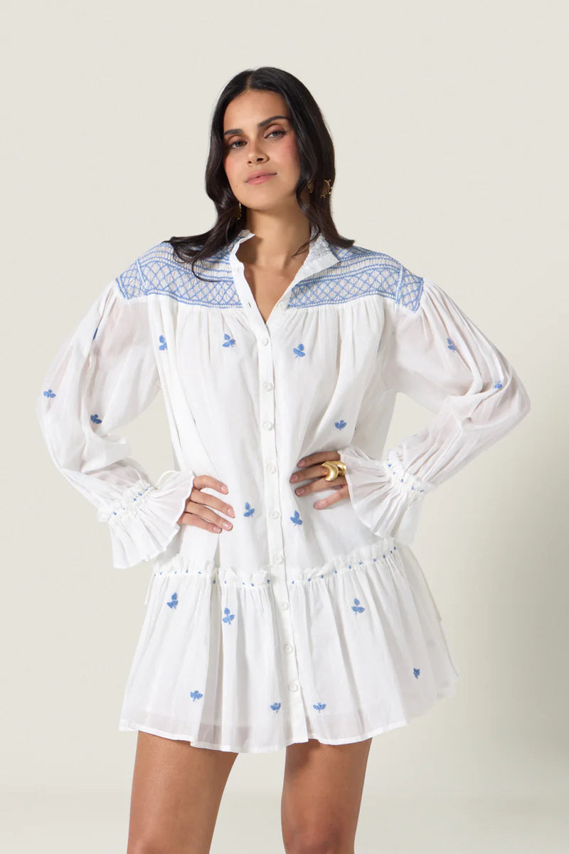 Scarlett Poppies Nouvea Dress White/Blue