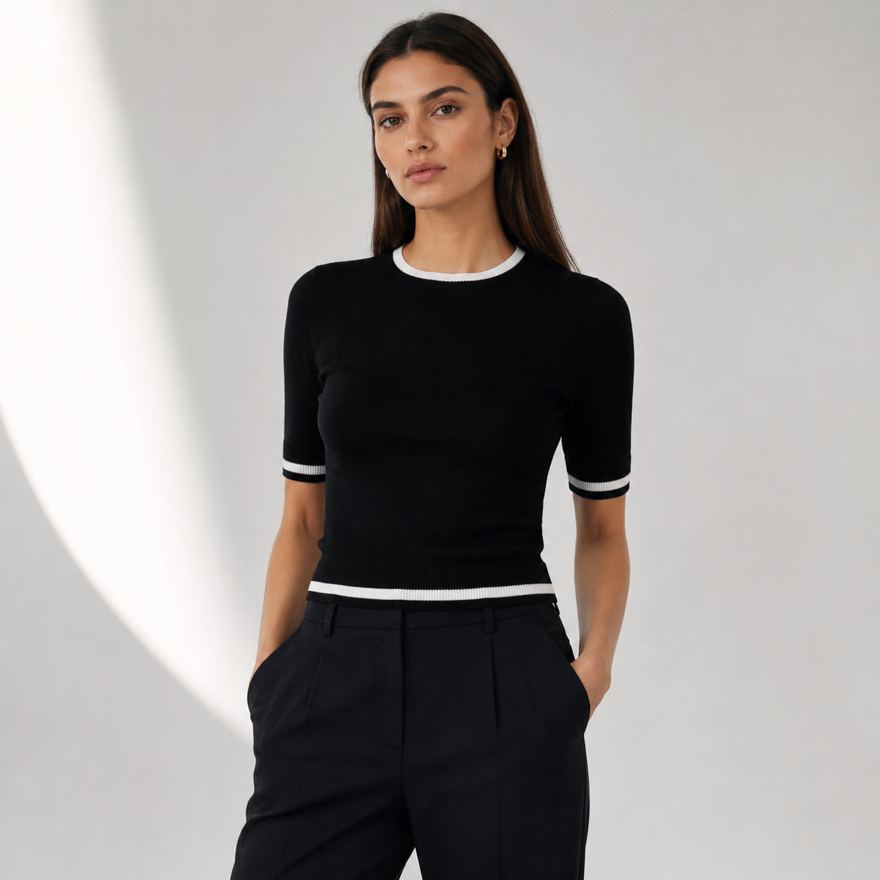 Minnie Rose - Short Sleeve with Tipping - Black & White