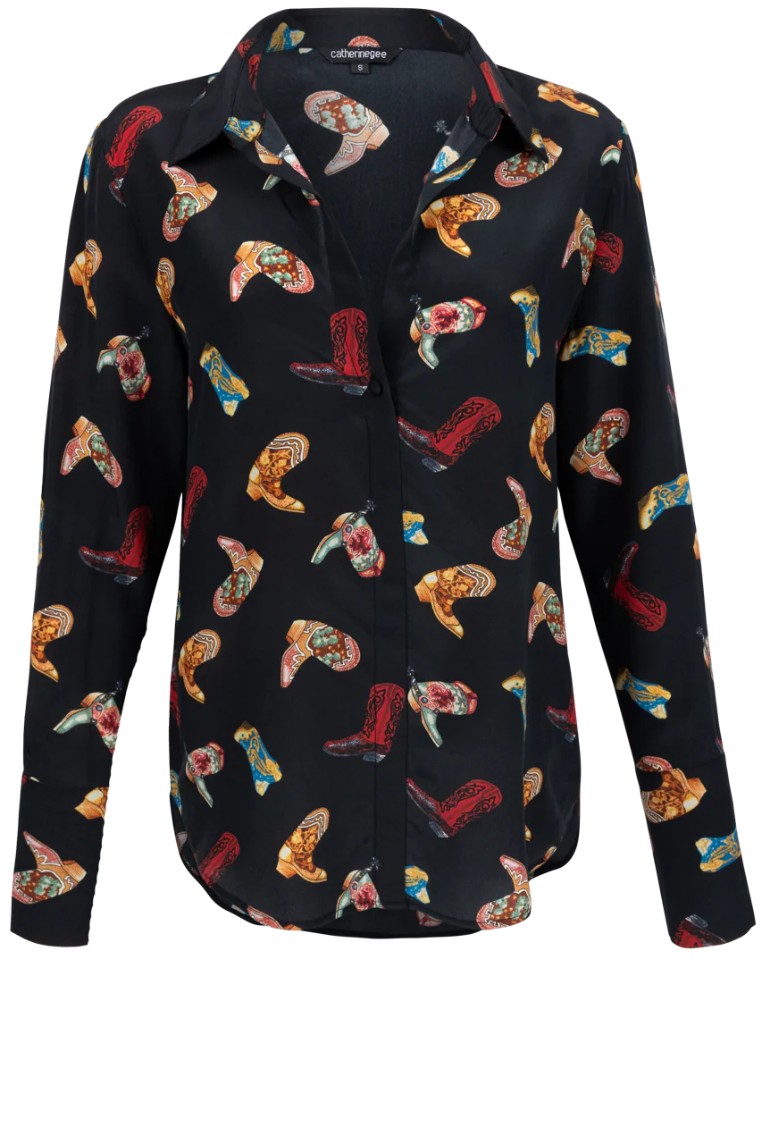 Catherine Gee - Daria French Cuff Silk Blouse - Cowboy