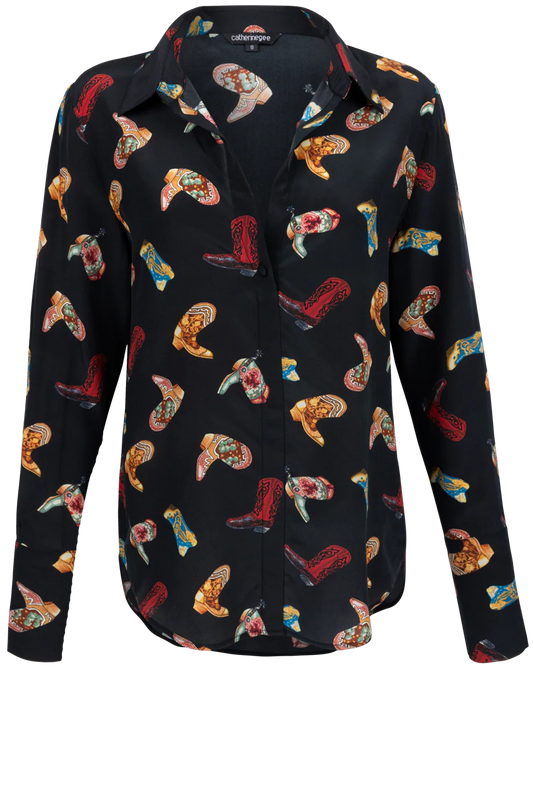 Catherine Gee - Daria French Cuff Silk Blouse - Cowboy