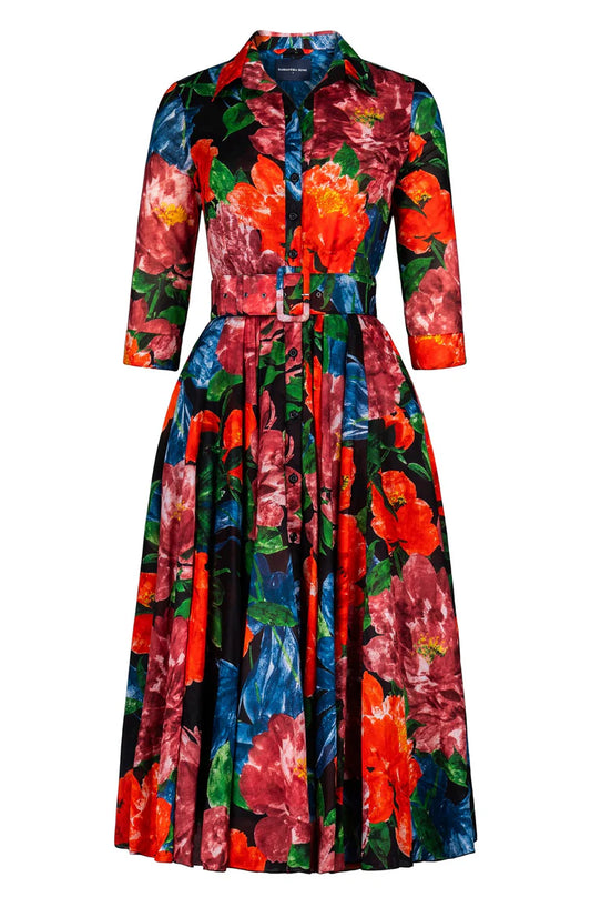 Samantha Sung - Aster Dress Midi Length Cotton Musola - Darby Rose Ground (Black Orange)