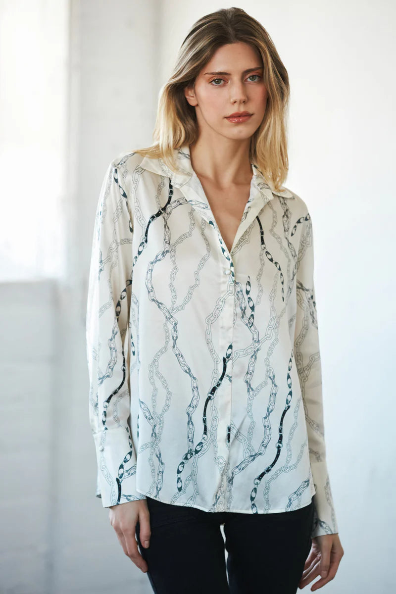 Catherine Gee - Daria French Cuff Silk Blouse - White Chain