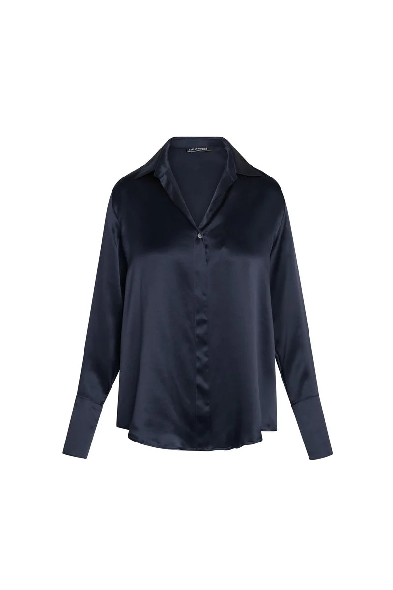 Catherine Gee - Daria French Cuff Silk Blouse - Midnight Navy