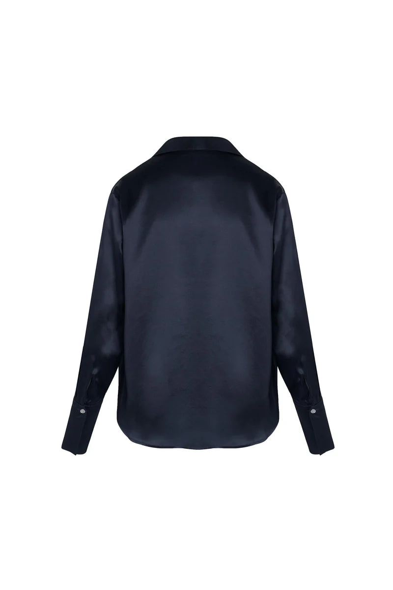 Catherine Gee - Daria French Cuff Silk Blouse - Midnight Navy