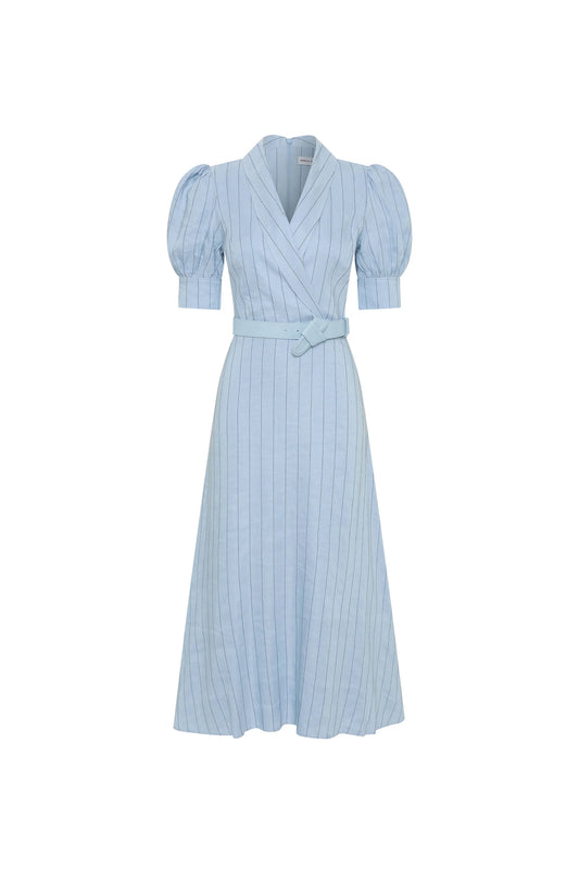 Rebecca Vallance - Effie Midi Dress - Pale Blue Stripe