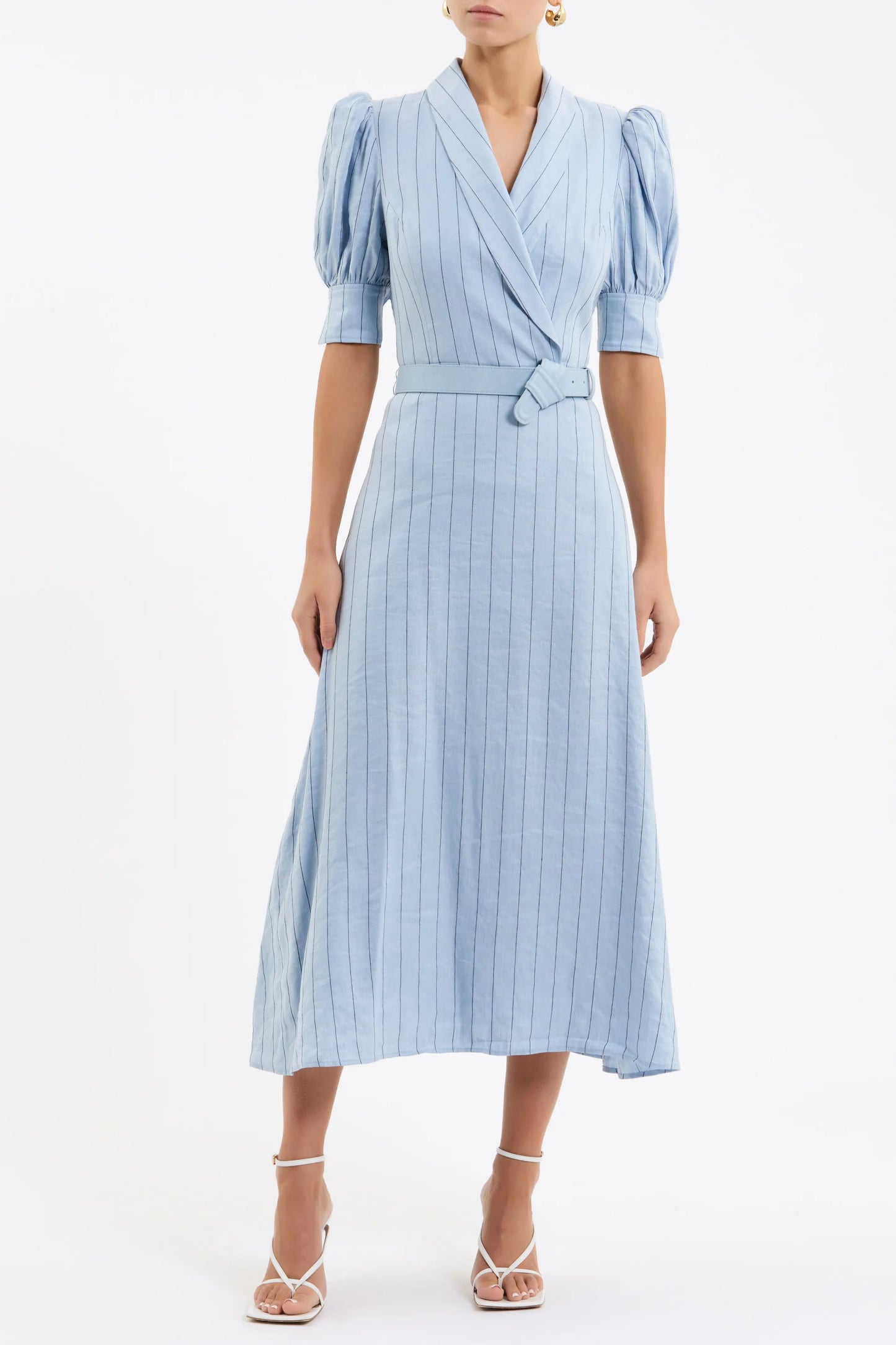 Rebecca Vallance - Effie Midi Dress - Pale Blue Stripe