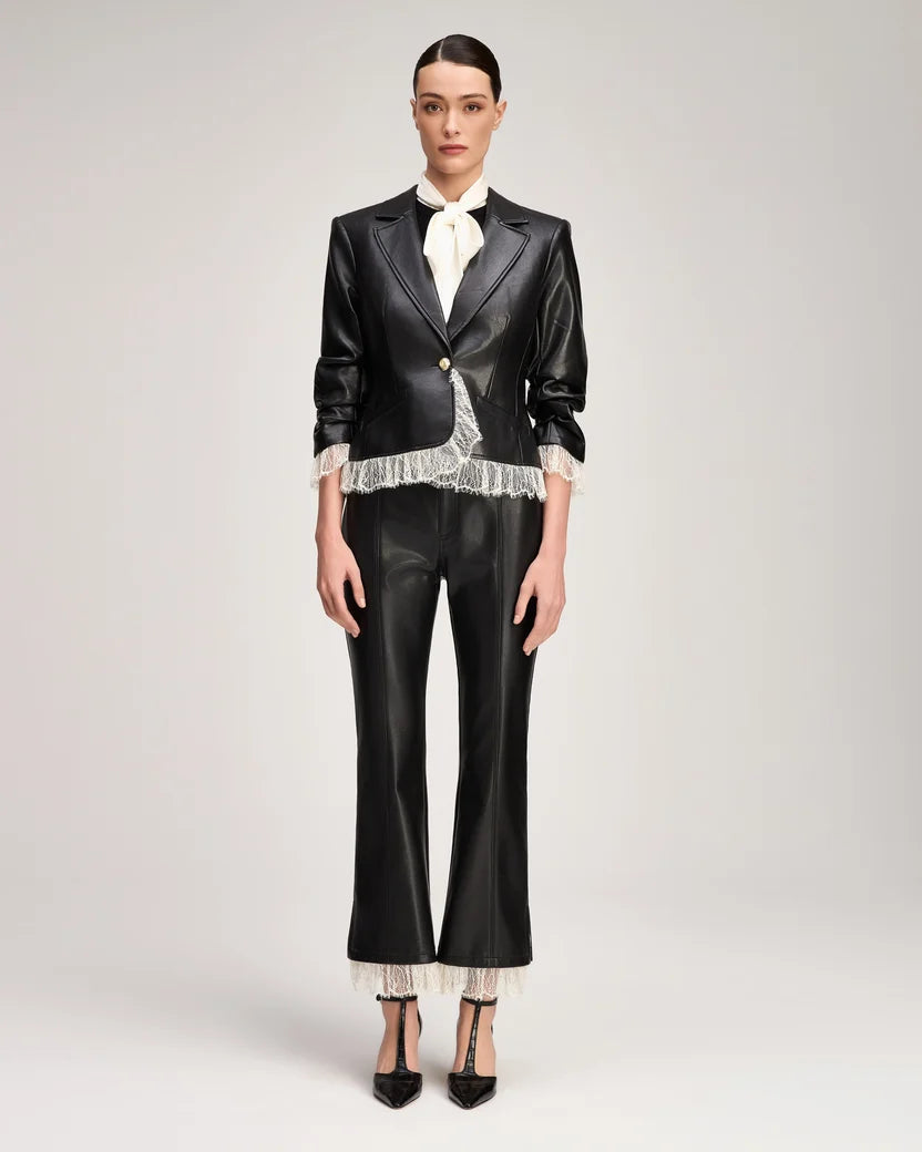 Cinq a Sept - Vegan Leather Le Petit Roxie Blazer - Black & Ivory