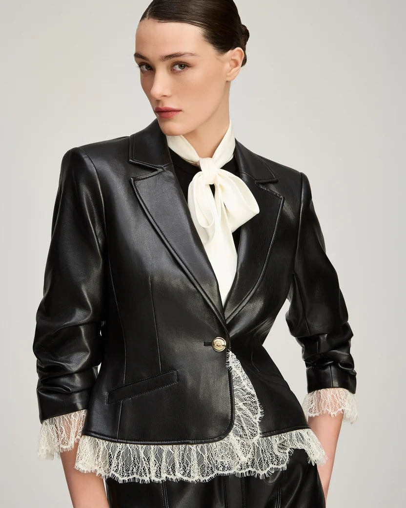 Cinq a Sept - Vegan Leather Le Petit Roxie Blazer - Black & Ivory