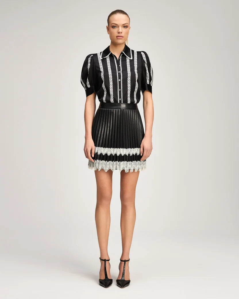 Cinq a Sept - Vegan Leather Laney Skirt - Black & Ivory